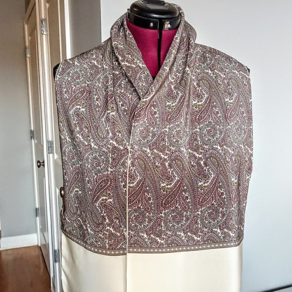 Vintage Pastel Paisley Silk Fringed Oblong Scarf